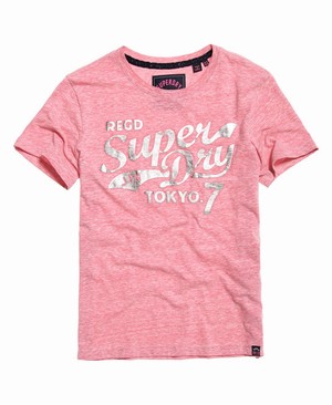 Superdry Tokyo 7 Textured Foil Női Pólók Rózsaszín/Piros | KRCNF0348